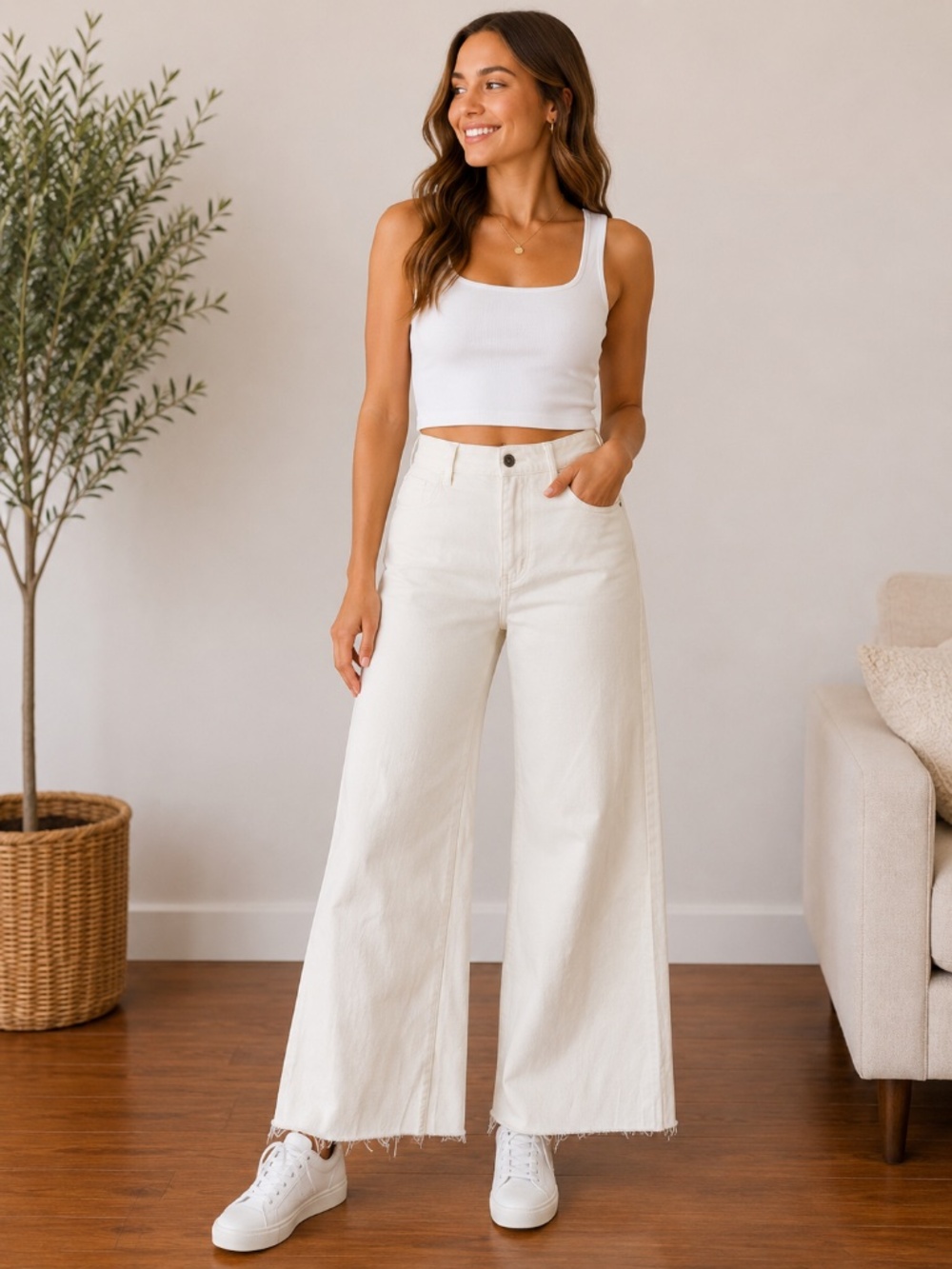 NWT Anniewear Women’s Off-White/Cream High Rise Wide Leg Pants, size XL